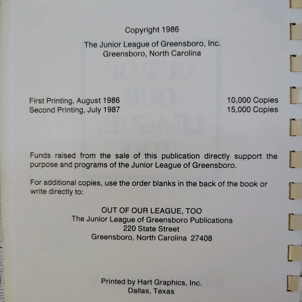 Out of Our League Too Appetizers Junior League‎ Greensboro NC 1986  Vtg Cookbook